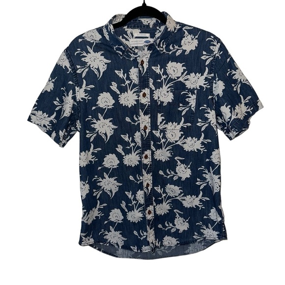 Old Navy Other - Old Navy The Classic Slim Fit Denim Blue Hawaiian Button Down Shirt Size Medium